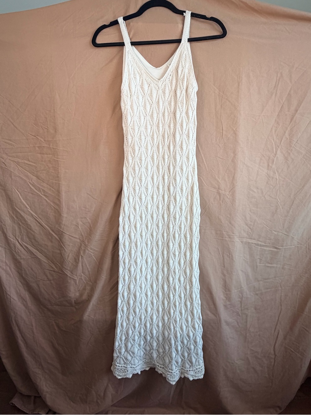 Freshman 1996 Crochet Maxi Dress Cream Coastal Boho Resort S